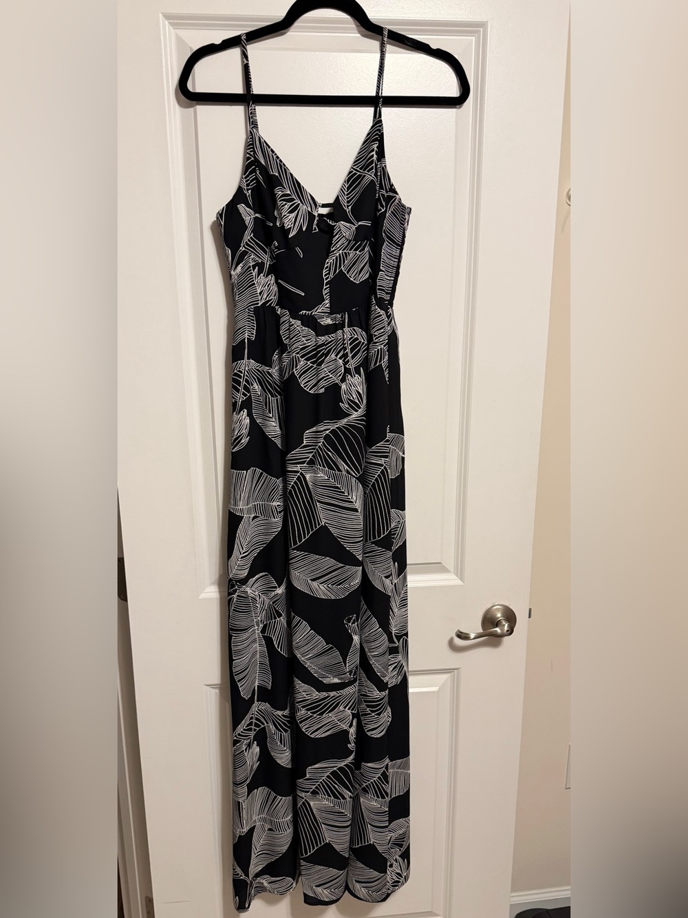 Express Black Maxi Dress with White Leaf Print